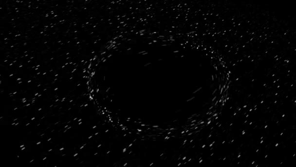 Dış uzaydaki yıldızların soyut hızlı uçuşu kara solucan deliğinden geçiyor, kusursuz bir döngü. Animasyon. Kara zemin üzerinde bir kara delik ve Samanyolu ile kozmik arkaplan. — Stok video