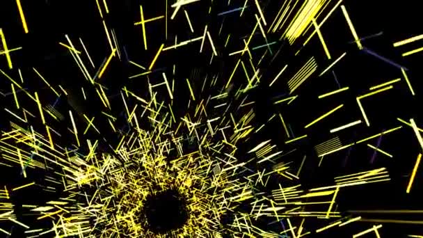 Tunnel 3D de coups mobiles. Animation. Partie de beau cyber tunnel de lignes et de traits cassés se déplaçant sur fond noir. Détails des lignes qui composent le cyber tunnel 