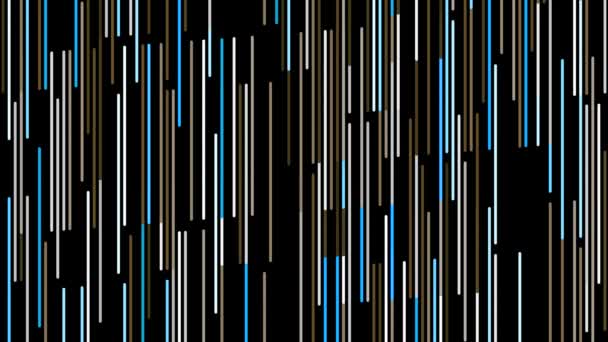 Colored lines rain down on black background. Animation. Abstract rain of colored lines on black background. Background with vertical stream of lines moving down — Stock Video