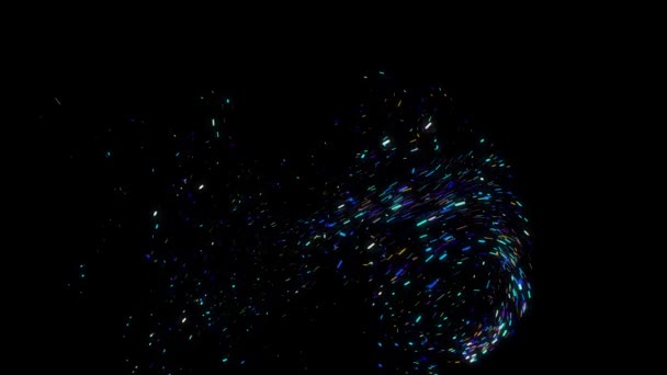 Magický proud neonových zářících částic na černém pozadí. Animace. Abstraktní jemná vánice zářících barevných částic na černém pozadí — Stock video