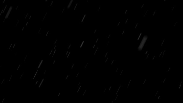 La pluie ou la neige tombe sur fond noir. Animation. De rares particules de pluie ou de neige tombent sur fond noir. Fond de pluie sur fond noir. Atmosphère de tristesse — Video