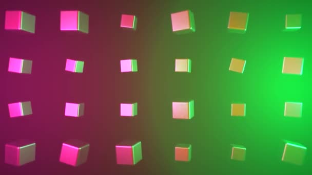 Cubi rotanti che riflettono la luce su sfondo colorato. Animazione. Cubi lisci multicolori con superficie riflettente ruotano su sfondo colorato — Video Stock