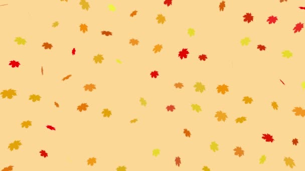 Background of rotating autumn leaves on colored backdrop. Animation. Beautiful multicolored autumn leaves rotating moving on colored background — Stock Video