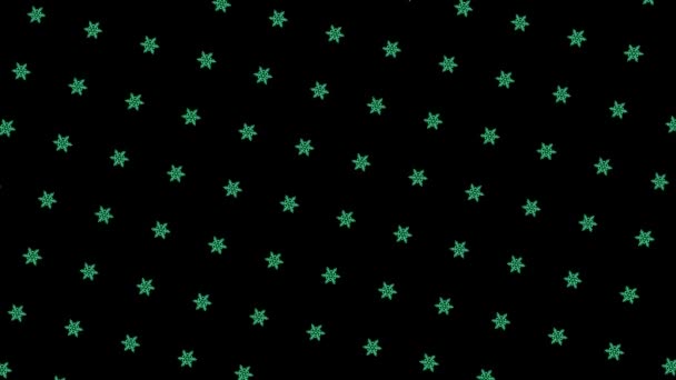 Herhalend patroon van roterende sneeuwvlokken op zwarte achtergrond. Animatie. Eenvoudige achtergrond van het herhalen van sneeuwvlokken draaien op zwarte achtergrond. Winterpatroon van sneeuwvlokken — Stockvideo