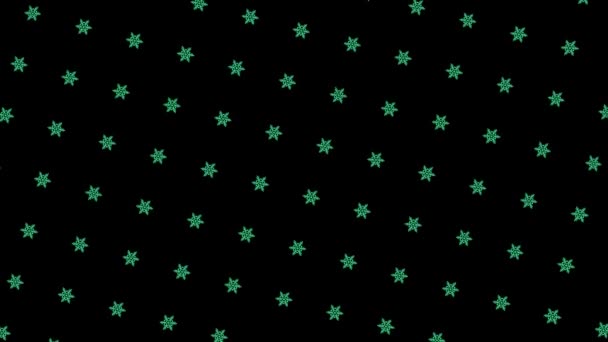 Repeating pattern of rotating snowflakes on black background. Animation. Simple background of repeating snowflakes rotating on black backdrop. Winter pattern of snowflakes — Stock Video