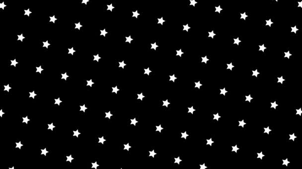 Powtarzający się wzór obracających się gwiazd na czarnym tle. Animacja. Rapport lub ozdoba prostych gwiazd obrotowych na czarnym tle. Polka wzór kropki gwiazd — Wideo stockowe