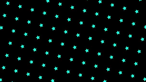Patrón repetitivo de estrellas giratorias sobre fondo negro. Animación. Relación o adorno de estrellas giratorias simples sobre fondo negro. Patrón de lunares de estrellas — Vídeos de Stock