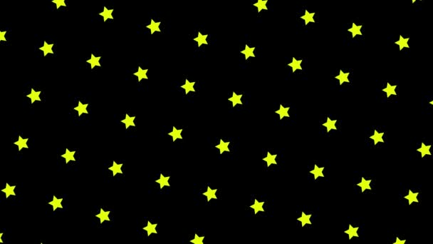 Modello ripetuto di stelle rotanti su sfondo nero. Animazione. Rapport o ornamento di semplici stelle rotanti su sfondo nero. Modello a pois di stelle — Video Stock