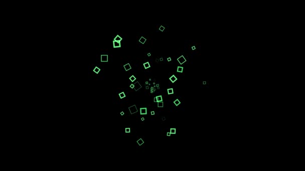 Carrés colorés éclaboussent et étalés sur fond noir. Animation. Cadres carrés apparaissent comme des valeurs aberrantes et répartis sur fond noir 