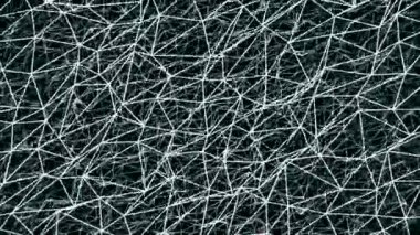 Siyah arkaplanda beyaz çerçevelerin güzel arka planı, kusursuz döngü. Animasyon. Tek renkli beyaz çizgiler ve noktalar karanlıkta uçuşuyor..