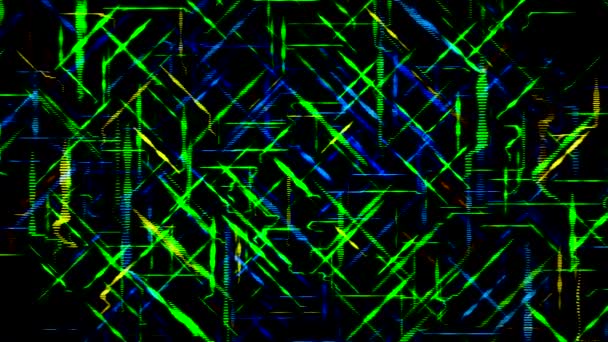 Rayons laser vert et bleu abstraits, fond d'animation graphique en mouvement dans un style futuriste, boucle transparente. Animation. Courtes lignes étroites au néon .