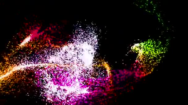 Abstract beatiful relaxing background of bright small circles flying as a cloud on black background. Animation. Glittering particles resembling space dust. — Stock Video