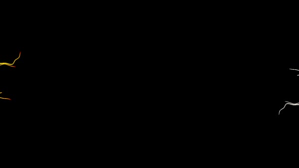 Résumé de nombreuses lignes courbées de couleurs jaunes et blanches s'étendant des côtés de l'écran à son centre sur fond noir. Animation. Racines abstraites d'arbres en croissance .