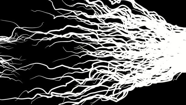 Abstract curving lines of white color moving slowly on black background, concept of spreading disease and death. Animation. Abstract monochrome progressive cancer illlness. — Stock Video