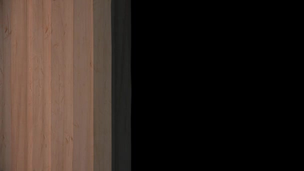 Los tablones de madera abstractos aparecen en el fondo negro y forman la cerca. Animación. Fondo abstracto móvil similar a la valla de madera de las tablas . — Vídeos de Stock