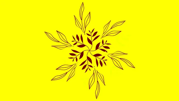 Αφηρημένα πολύχρωμα σχηματοποιημένα λουλούδια και πέταλα εμφανίζονται σε κίτρινο φόντο. Κινούμενα σχέδια. Κομψό πολύχρωμο μοτίβο λουλουδιών σε κυκλική μορφή. — Φωτογραφία Αρχείου