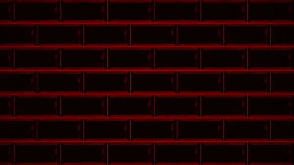 Abstracte horizontale rijen zwarte rechthoeken vliegen weg en vernietigen de muur op rode achtergrond, motion design. Animatie. Bakstenen muur van zwarte rechthoeken. — Stockfoto