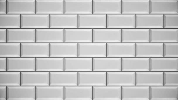 Des rangées abstraites de briques blanches volent sur les côtés sur fond gris, monochrome. Animation. Rectangle blanc dans de nombreuses lignes horizontales disparaissent de l'écran . — Video
