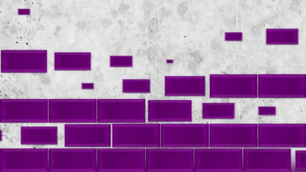Purple quadrangular abstract background, motion graphics. Animation. Building of an abstract wall made of blue bricks on white concrete background.