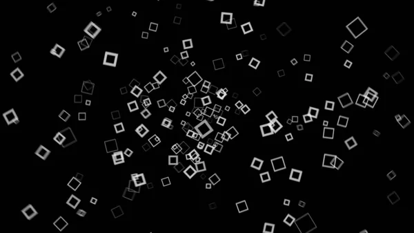 Espacio cibernético con cuadrados de neón sobre fondo negro. Animación. Efecto hipnótico 3D con cuadrados futuristas de neón sobre fondo negro — Foto de Stock