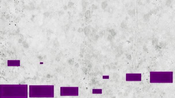 Sfondo astratto quadrangolare viola, grafica del movimento. Animazione. Costruzione di un muro astratto fatto di mattoni blu su sfondo di cemento bianco . — Video Stock