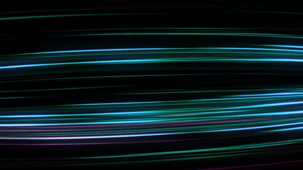 Neon lines curving move on black background. Animation. Beautiful futuristic neon lines move in black space creating 3D effect of immersion in stream — Stock Video