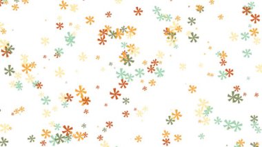 Beyaz arka planda dönen çiçek desenleri. Animasyon. Çok renkli çiçek desenleri beyaz arkaplanda dönen güzel ve narin arkaplan