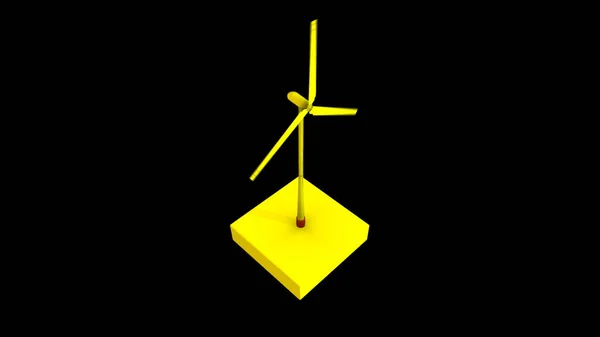 要旨黒い背景、シームレスなループ、モノクロに分離された回転ブレードを持つ黄色の風車のアイコン。アニメーション。天然資源とグリーンエネルギーの概念. — ストック写真