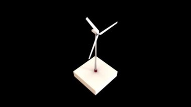 Siyah arka planda izole edilmiş dönen bıçakları olan soyut beyaz yel değirmeni ikonu, pürüzsüz döngü, tek renk. Animasyon. Doğal kaynaklar ve yeşil enerji kavramı.