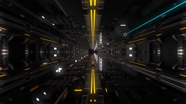 Voler à travers le tunnel sombre futuriste numérique, boucle transparente. Animation. Vue à l'intérieur d'un tunnel spatial technologique ou d'un corridor de vaisseaux spatiaux .
