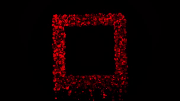 Quadro retângulo abstrato criado por cubos minúsculos voando sobre fundo preto. Animação. Pequenas figuras geométricas em uma forma de quadrado caindo aos pedaços e movendo-se em todos os lados . — Vídeo de Stock