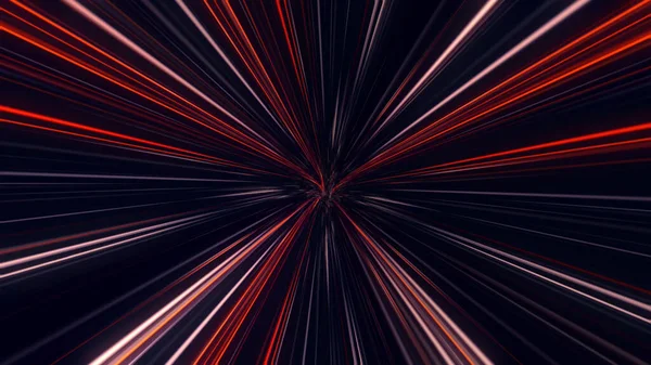Laser luminosi colorati astratti che formano un tunnel di velocità su sfondo nero, loop senza soluzione di continuità. Animazione. Sfondo grafico di movimento, Velocità della luce, raggi luminosi al neon in movimento . — Foto Stock