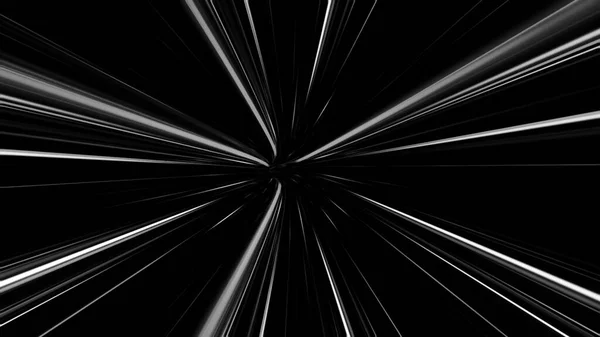 Wormhole proprio nel tempo e nello spazio, volando veloce attraverso tunnel di velocità su sfondo nero, loop senza soluzione di continuità. Animazione. Astratto creativo cosmico sfondo monocromatico . — Foto Stock