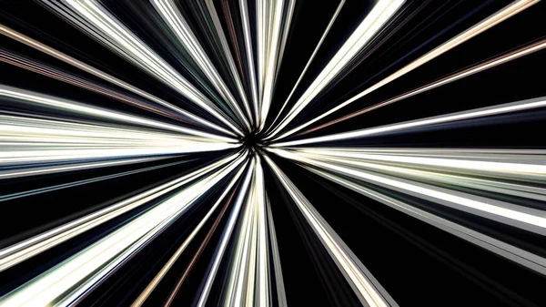 Wormhole proprio nel tempo e nello spazio, volando veloce attraverso tunnel di velocità su sfondo nero, loop senza soluzione di continuità. Animazione. Astratto sfondo cosmico creativo . — Foto Stock