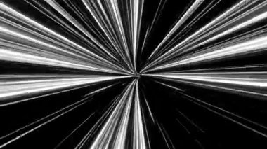 Solucan deliği tam zamanda ve uzayda, siyah arka planda hız tünelinde hızla uçuyor, kusursuz bir döngü. Animasyon. Soyut yaratıcı kozmik tek renkli arkaplan.