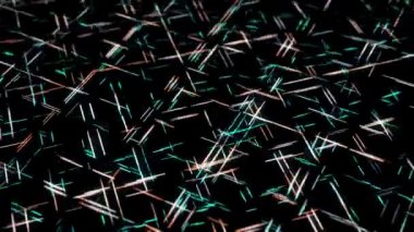 Siyah arka planda hareket eden neon şeritlerin trafik ışıkları. Animasyon. Matrix karanlık uzayda hareket eden ışık bantlarının farklı yönleri
