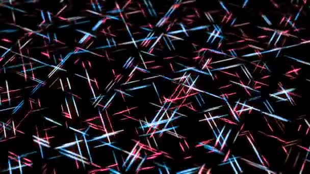 Ampeln aus beweglichen Neonstreifen auf schwarzem Hintergrund. Animation. Verschiedene Strömungsrichtungen beweglicher Lichtbänder im dunklen Matrix-Raum — Stockvideo
