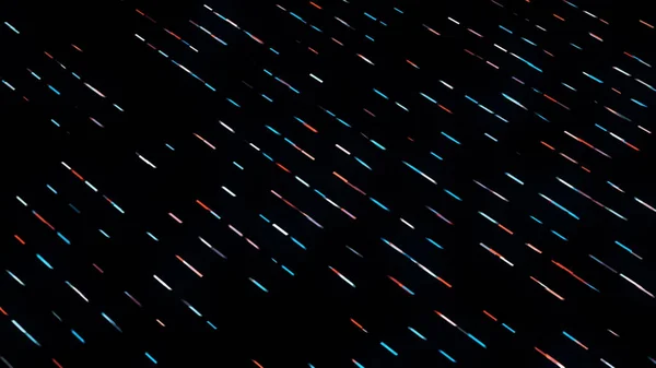 Abstrakte, bunte, kurze Linien, die sich diagonal auf schwarzem Hintergrund bewegen, nahtlose Schleife. Animation. Striche, die in die gleiche Richtung fließen. — Stockfoto