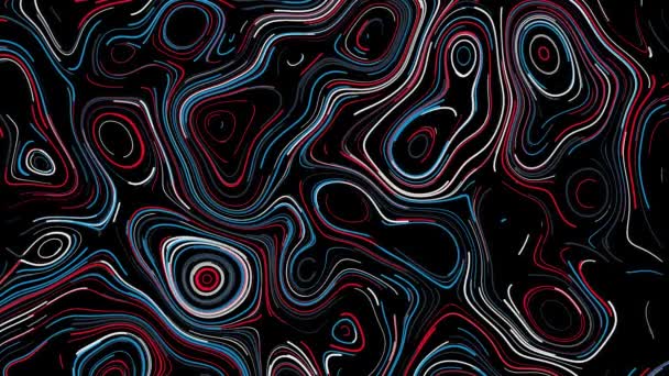 Abstrato colorido movendo linhas curvas formando muitas formas diferentes sobre fundo preto, loop sem costura. Animação. Lindas linhas estreitas de néon se movendo infinitamente . — Vídeo de Stock