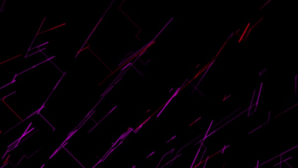 Abstrakte mehrfarbige Querbalken isoliert auf schwarzem Hintergrund. Animation. Viele schmale helle Linien erscheinen und stellen Verbindungen her, während sie sich in einer nahtlosen Schleife drehen. — Stockvideo