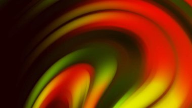 Renkli bulanık kıvrımlı çizgiler yavaşça siyah arkaplanda akıyor, dikişsiz döngü. Animasyon. Kırmızı ve sarı renkli boya akıntıları kaotik bir şekilde ilerliyor..