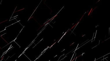 Soyut çok renkli geçiş ışınları siyah arkaplanda izole edildi. Animasyon. Dar ve pürüzsüz döngü boyunca birçok dar ve parlak çizgi görünür ve bağlantılar oluşturur.