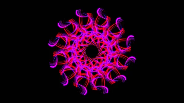 Soyut geometrik kaleydoskop deseni ve hareket eden figür, siyah arkaplanda izole edilmiş bir çiçek gibi görünüyor. Animasyon. Çok renkli hipnotik mandala, hareketli grafikler, kusursuz döngü. — Stok fotoğraf