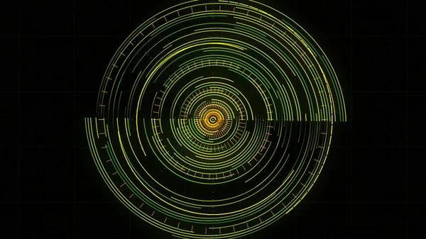 Radar giratorio abstracto en la pantalla. Animación. Programa de búsqueda de trabajo con círculos giratorios aislados sobre fondo negro, bucle sin costura, monitor de navegación futurista . — Foto de Stock