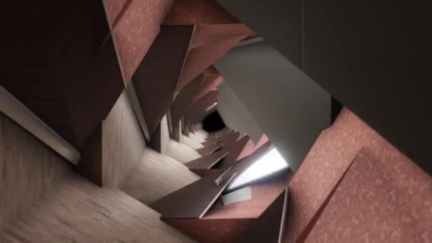 Tunnel de rotation abstrait dans le couloir de la maison. Animation. Couloir rotatif surréaliste dans le bâtiment, graphiques de mouvement 3D, concept de modélisation et de conception, boucle transparente .