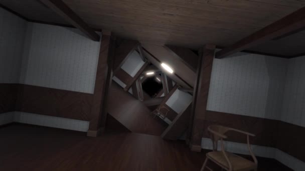 Un long couloir sans fin dans une forme de tunnel surréaliste. Animation. vortex de rotation abstrait de l'ancienne salle sombre à l'intérieur du bâtiment, boucle transparente .