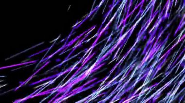 Siyah arka planda renkli çizgilerin güzel kıvrımlı akışı. Animasyon. Kısık renkli çizgilerin yumuşak akışı bükülür ve hareketle düzleşir