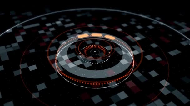 Futuristische muzikale animatie met neonpatronen op zwarte achtergrond. Animatie. Equalizer met pulsatie bas in het midden en heldere neon geometrische patronen eromheen — Stockvideo