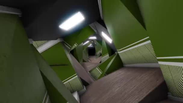 Optical illusion of corridor. Animation. Corridor distorted in space with unusual shapes and darkness at end is frightening on psychological level — Stock Video