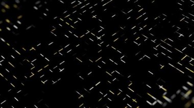 Çizgiler siyah arkaplanda rastgele hareket eder. Animasyon. Neon çizgileri siyah arkaplanda farklı yollarda ilerler. Bilgisayar matrisinin hareket darbeleri